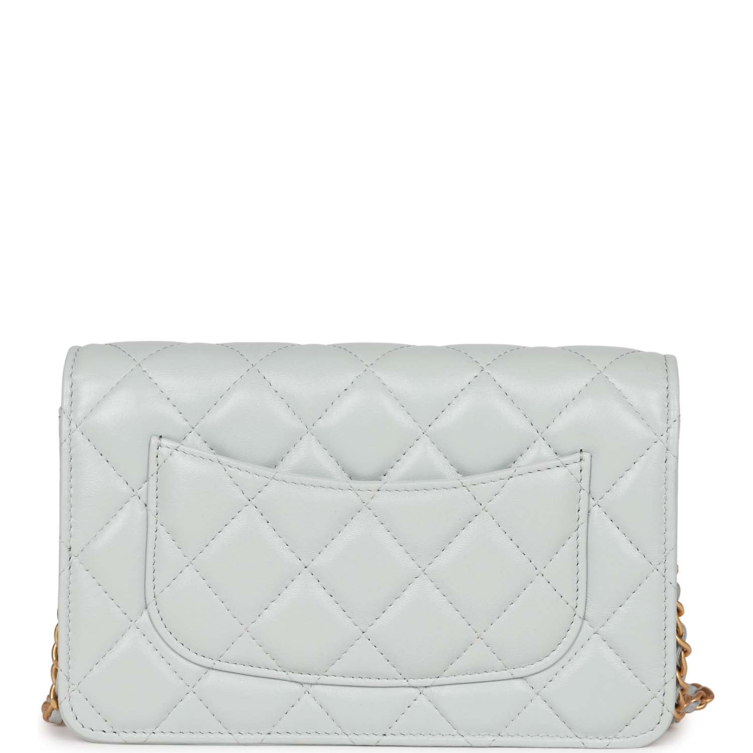 Chanel Heart Wallet on Chain WOC Light Blue Lambskin Aged Gold Hardware