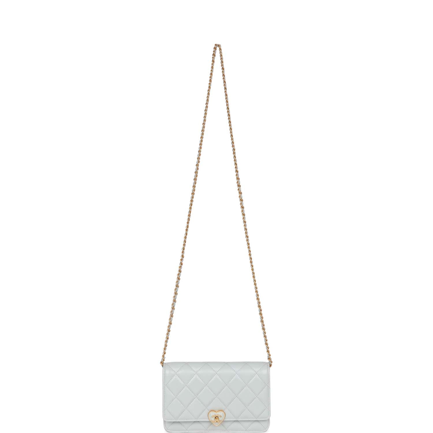 Chanel Heart Wallet on Chain WOC Light Blue Lambskin Aged Gold Hardware