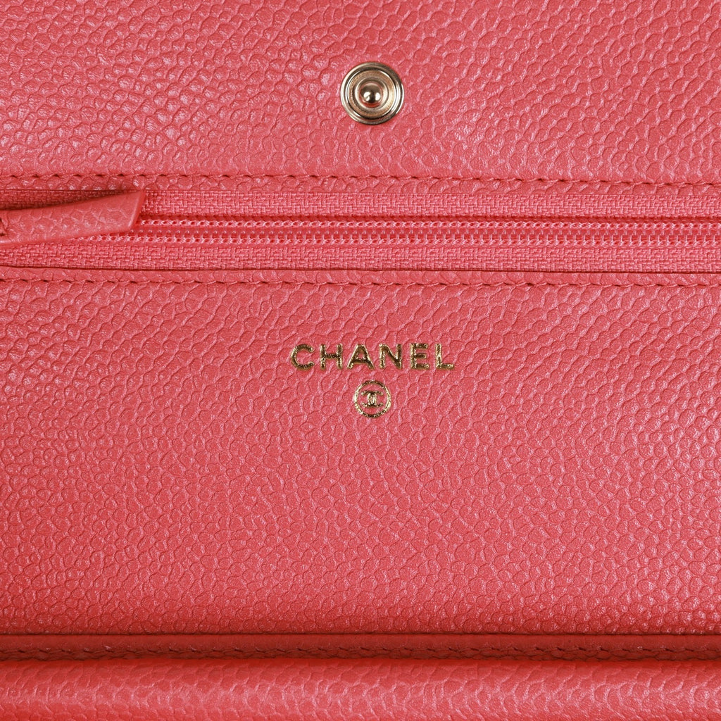 Pre-owned Chanel Wallet on Chain WOC Pink Caviar Light Gold Hardware