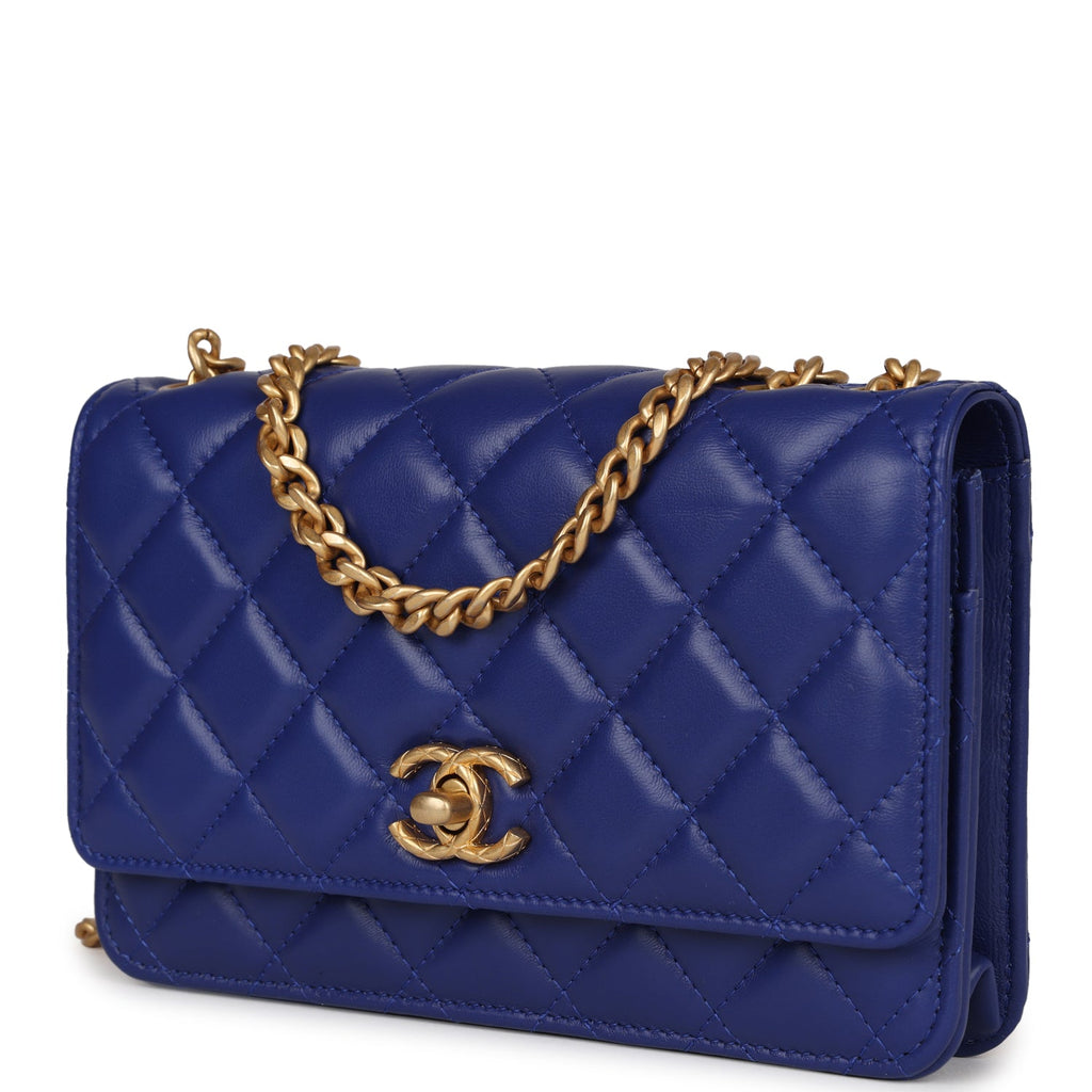 Chanel Wallet On Chain WOC Blue Lambskin Antique Gold Hardware