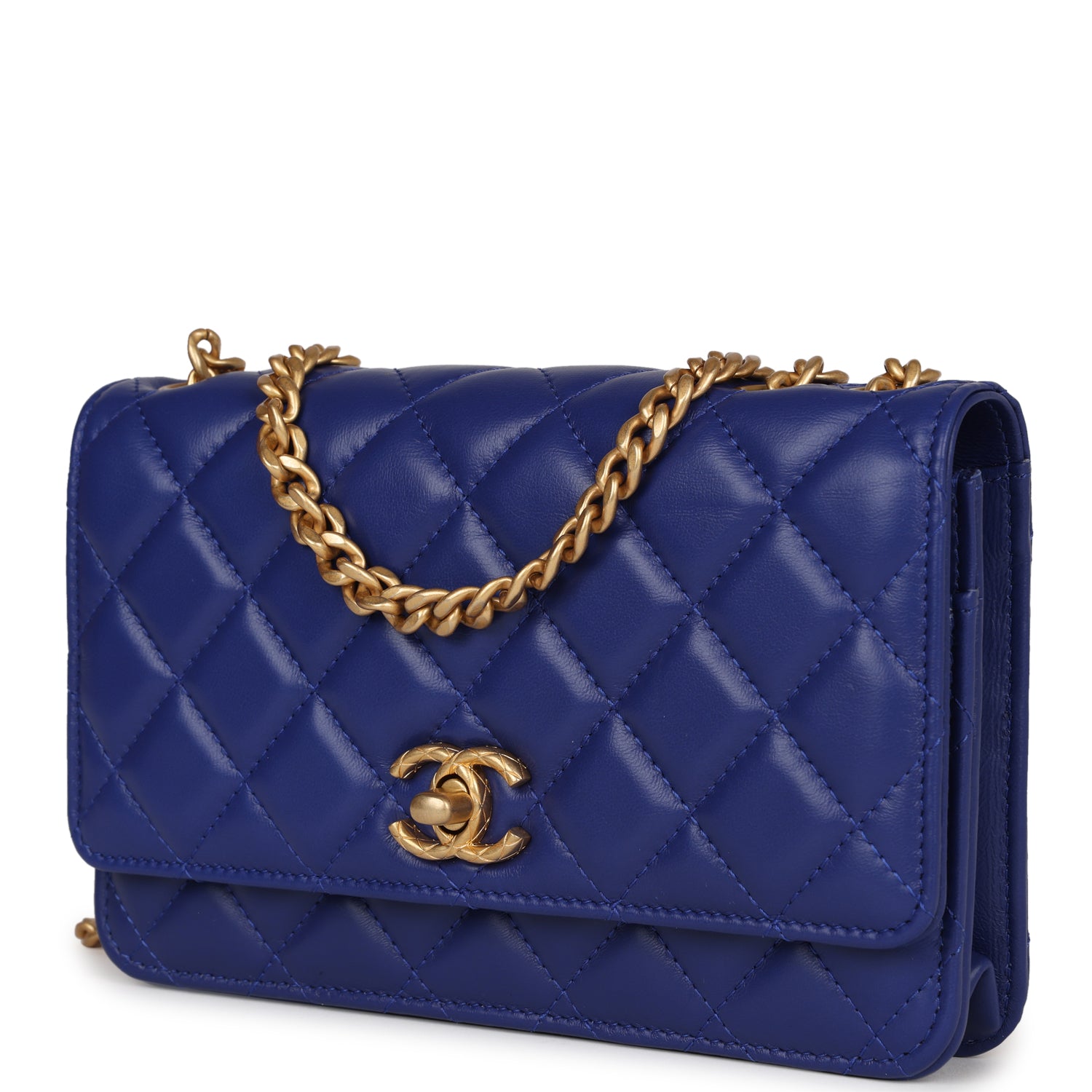 Chanel Wallet On Chain WOC Blue Lambskin Antique Gold Hardware