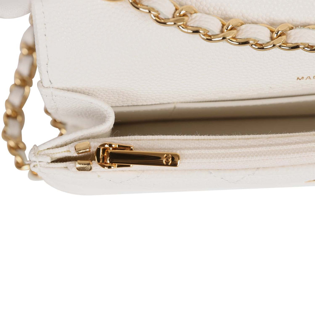 Chanel Monaco Wallet on Chain WOC White Caviar Gold Hardware