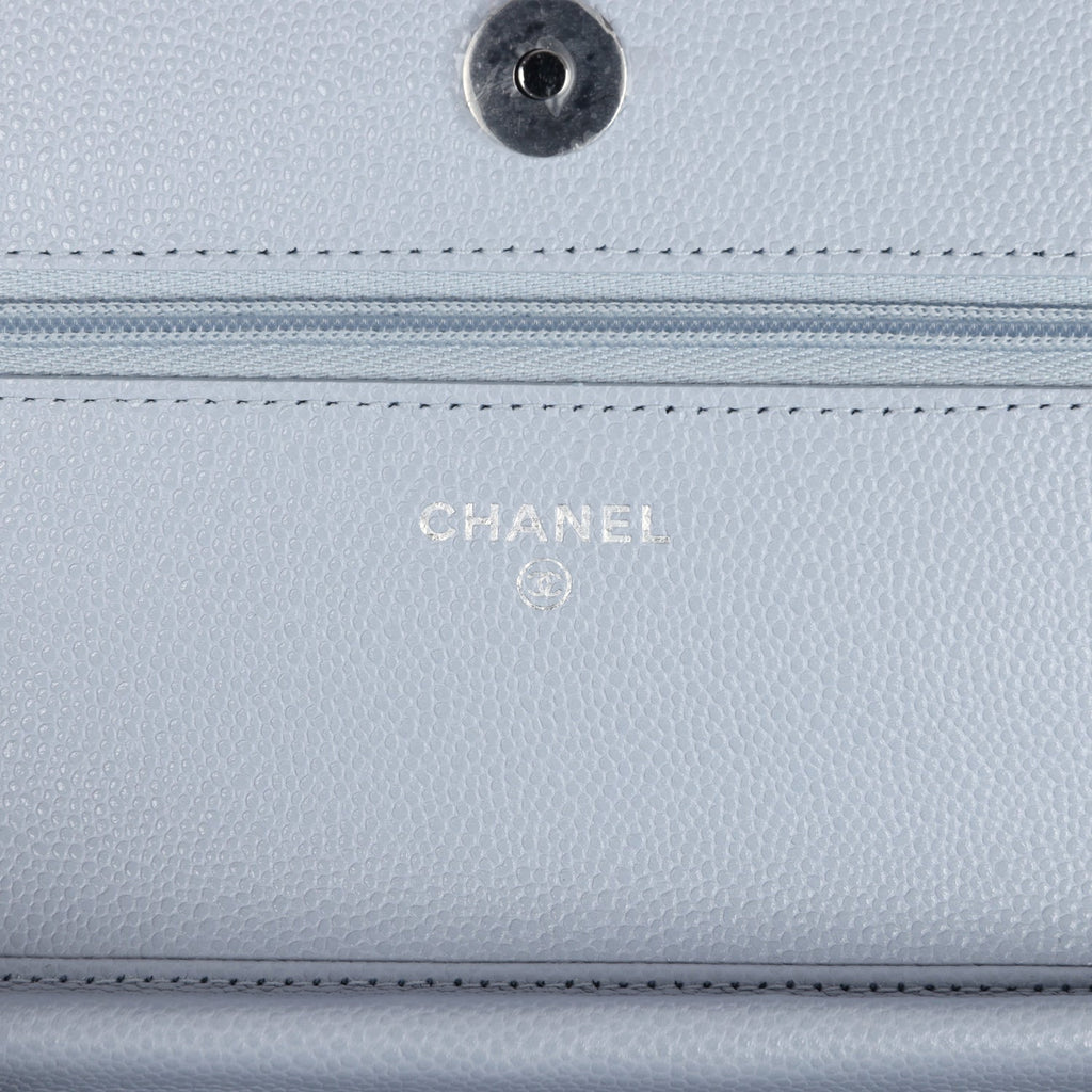 Chanel Wallet On Chain WOC Light Grey Shiny Caviar Silver Hardware
