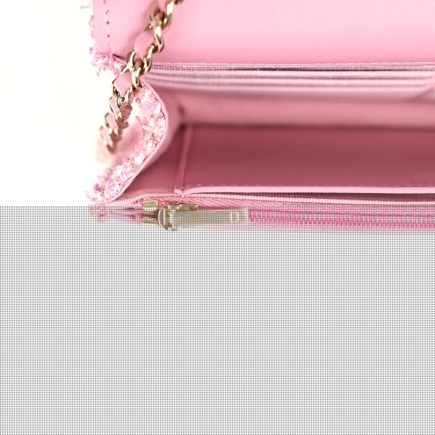 Chanel Classic Wallet On Chain WOC Pink Multicolored Tweed Gold Hardware