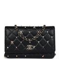 Chanel Pearl Studded Wallet On Chain (WOC) Black Lambskin Light Gold Hardware