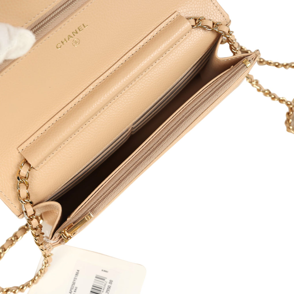 Chanel Wallet On Chain WOC Light Beige Caviar Gold Hardware