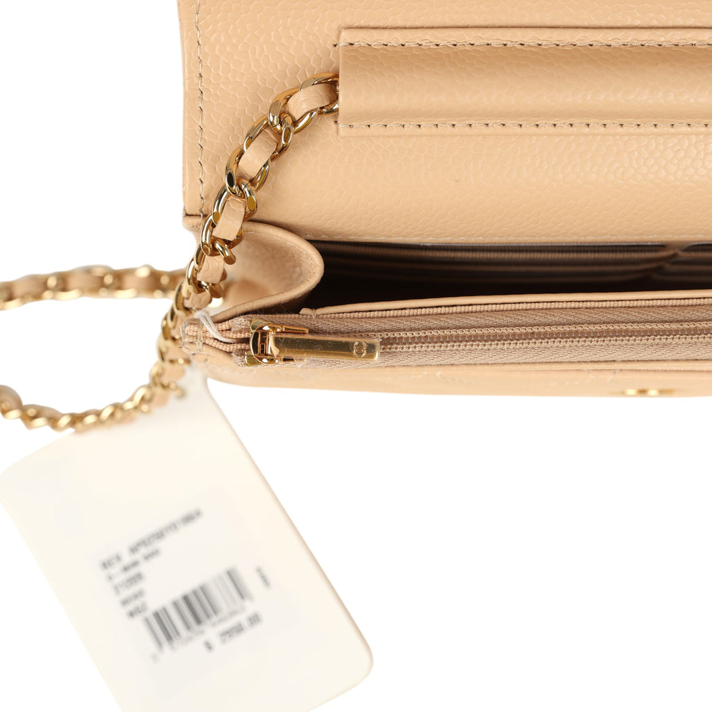 Chanel Wallet On Chain WOC Light Beige Caviar Gold Hardware