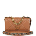 Chanel 19 Wallet On Chain WOC Brown Shiny Lambskin Mixed Metal Hardware
