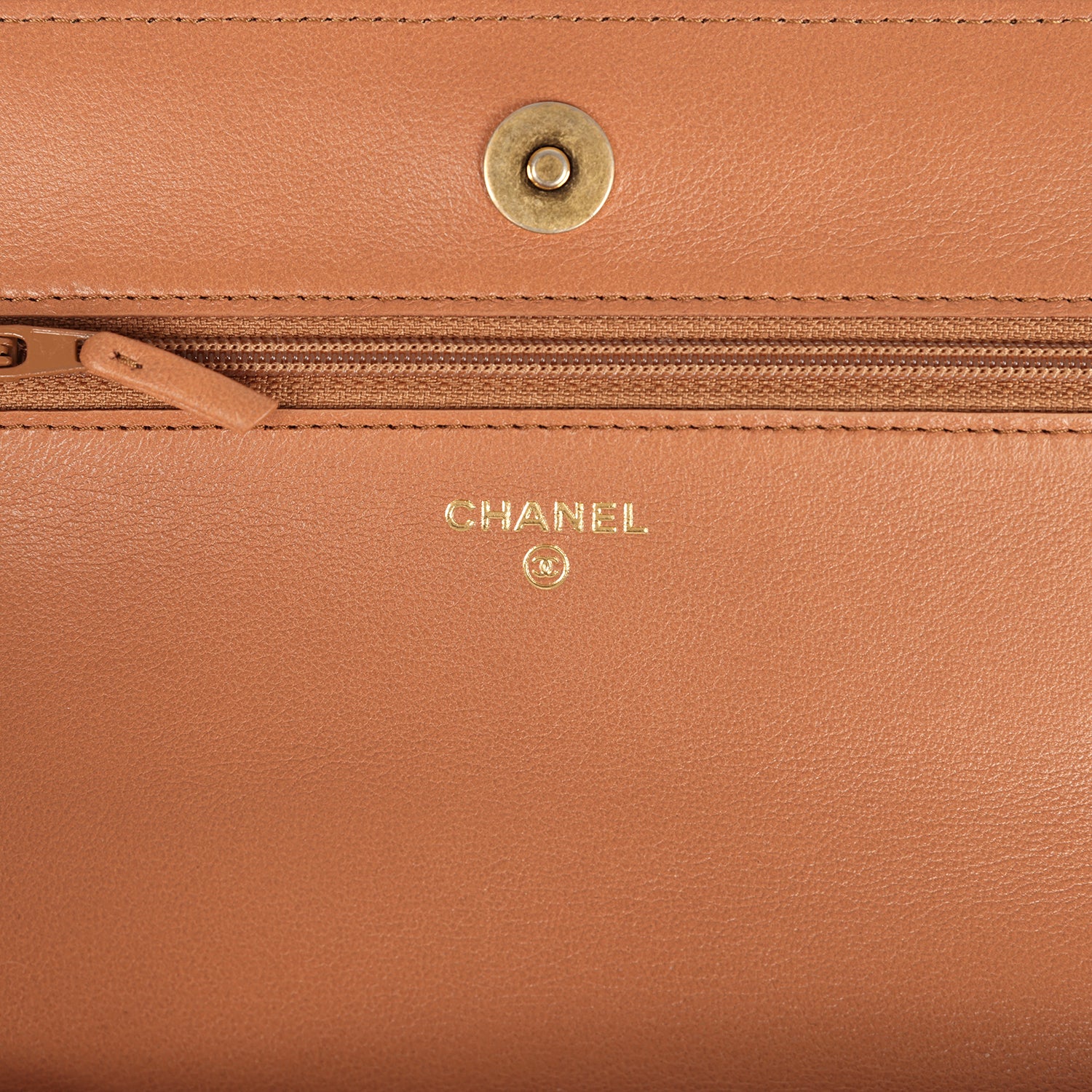 Chanel 19 Wallet On Chain WOC Brown Shiny Lambskin Mixed Metal Hardware