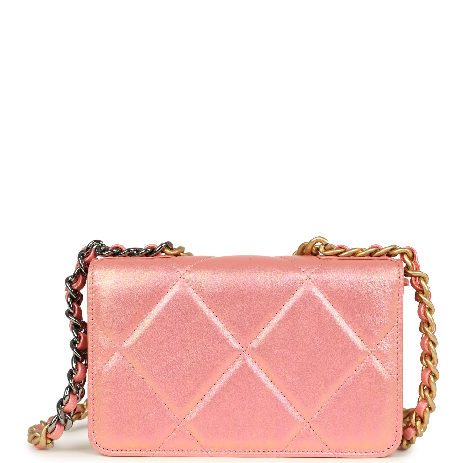 Chanel 19 Wallet On Chain WOC Pink Iridescent Shiny Lambskin Mixed Metal Hardware