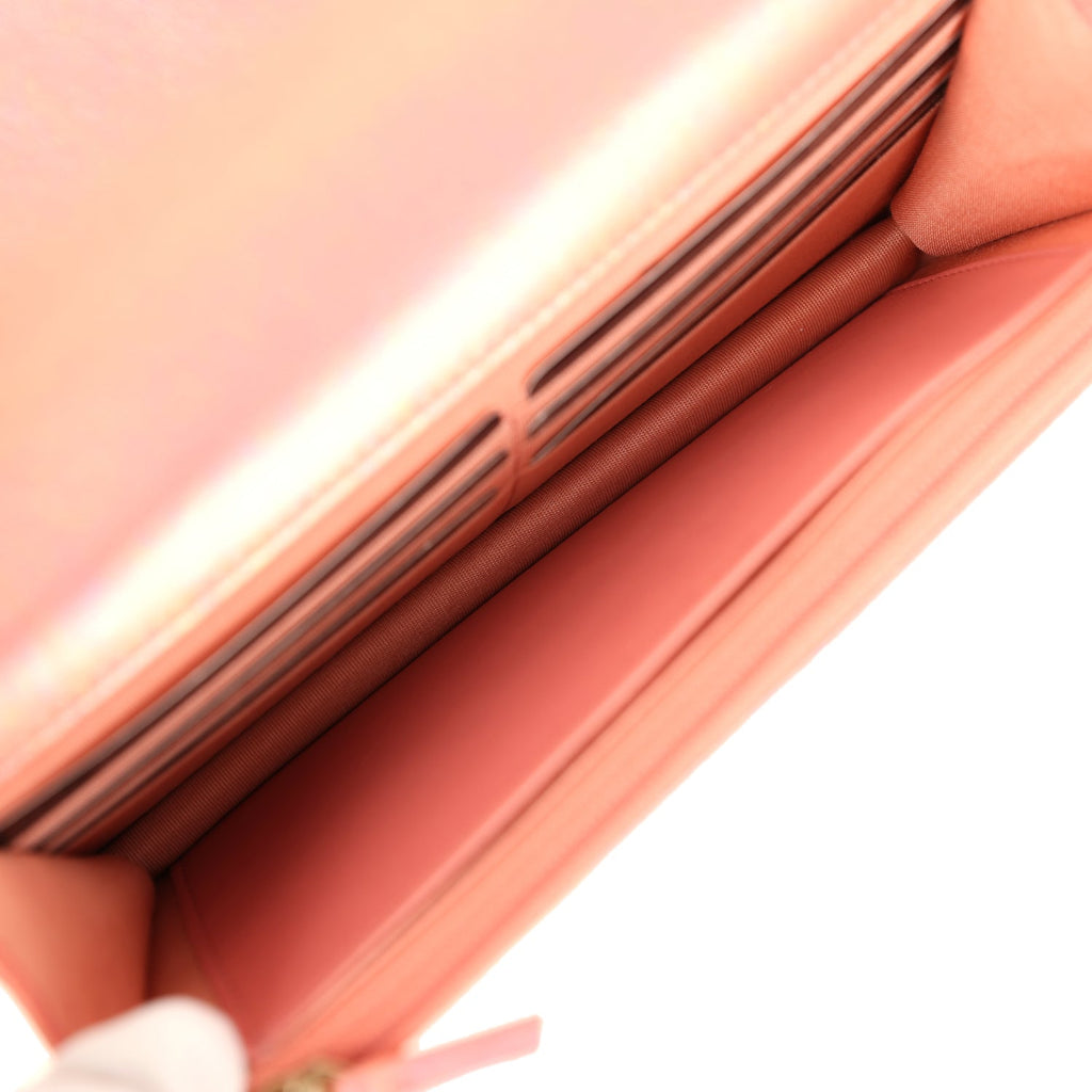 Chanel 19 Wallet On Chain WOC Pink Iridescent Shiny Lambskin Mixed Metal Hardware