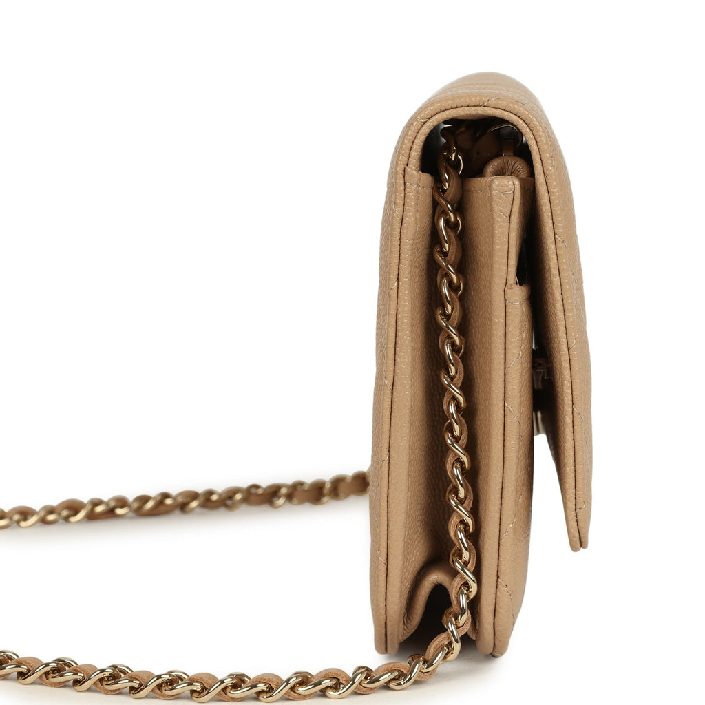 Chanel Wallet On Chain WOC Beige Shiny Caviar Light Gold Hardware