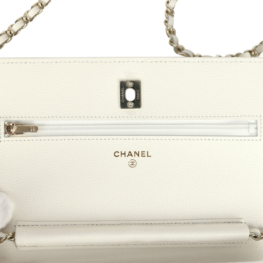 Chanel Wallet On Chain WOC White Caviar Light Gold Hardware