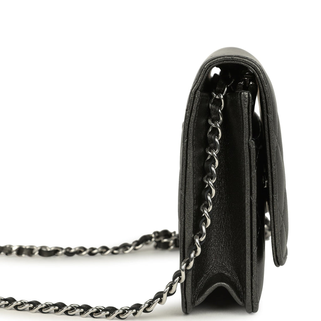 Chanel Wallet On Chain WOC Metallic Grey Lambskin Silver Hardware