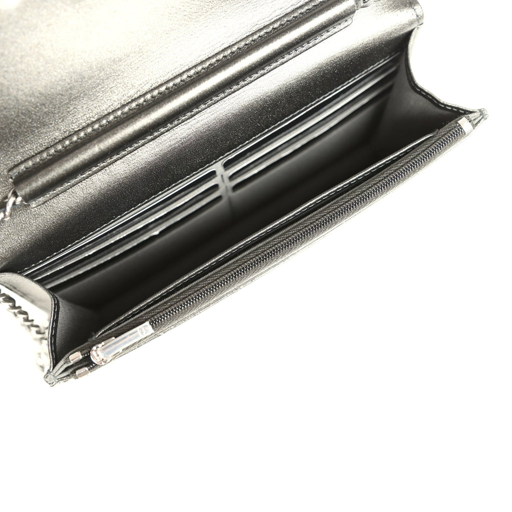 Chanel Wallet On Chain WOC Metallic Grey Lambskin Silver Hardware