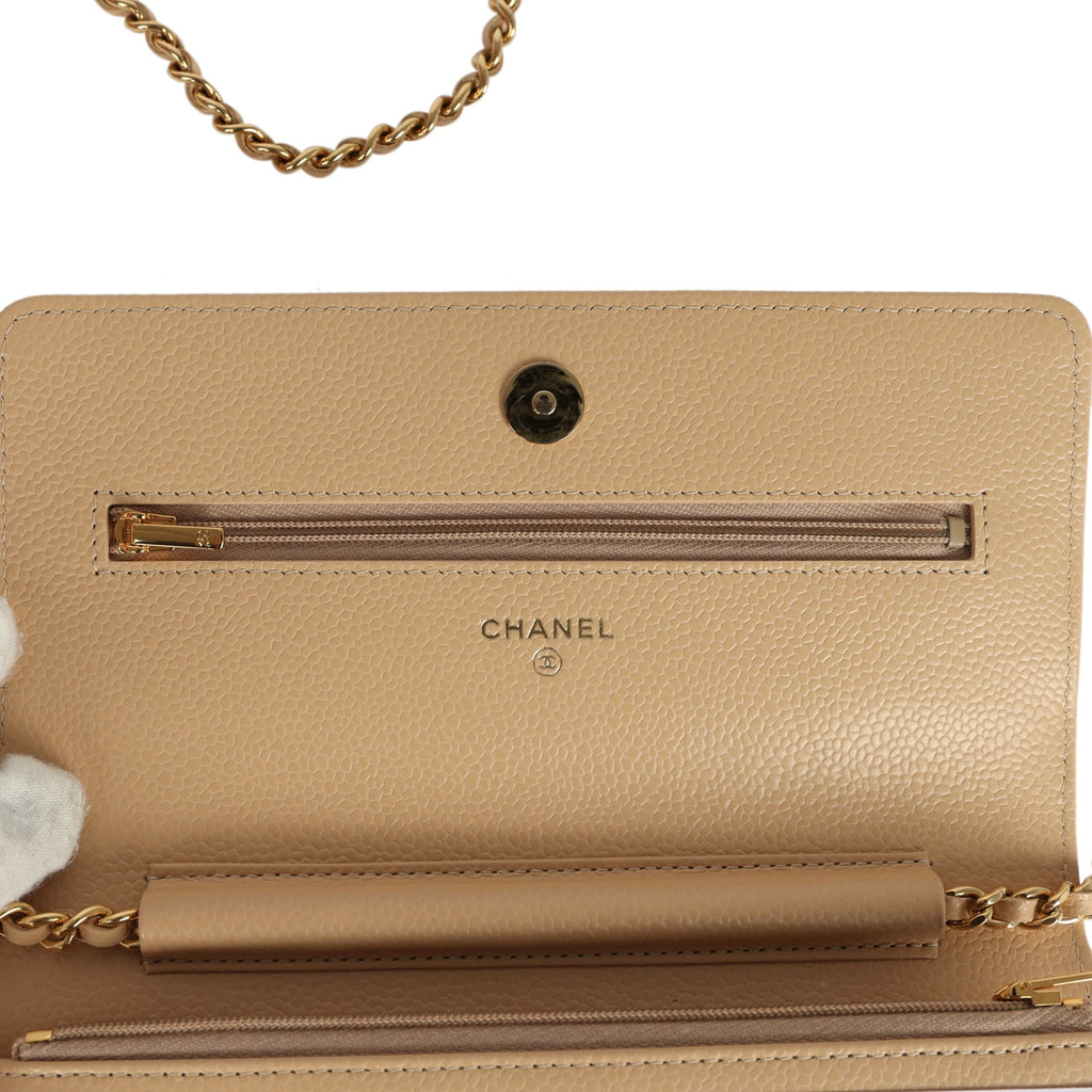 Chanel Wallet On Chain WOC Beige Caviar Gold Hardware