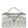 Chanel Trendy Top Handle Wallet On Chain WOC Metallic Silver Shiny Caviar Silver Hardware