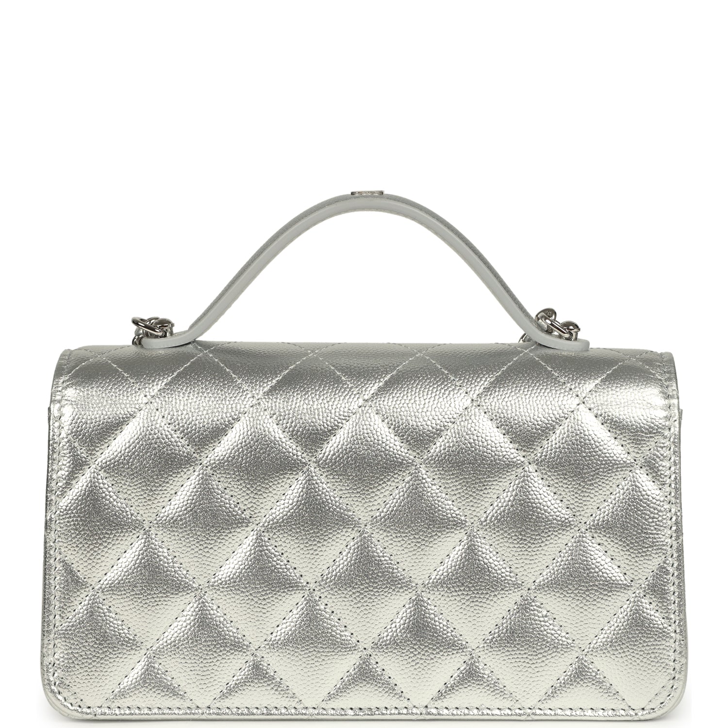 Chanel Trendy Top Handle Wallet On Chain WOC Metallic Silver Shiny Caviar Silver Hardware
