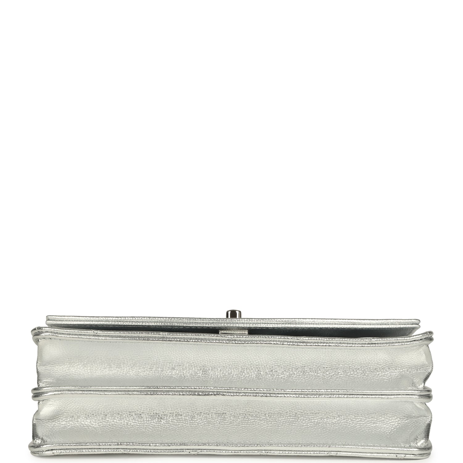 Chanel Trendy Top Handle Wallet On Chain WOC Metallic Silver Shiny Caviar Silver Hardware
