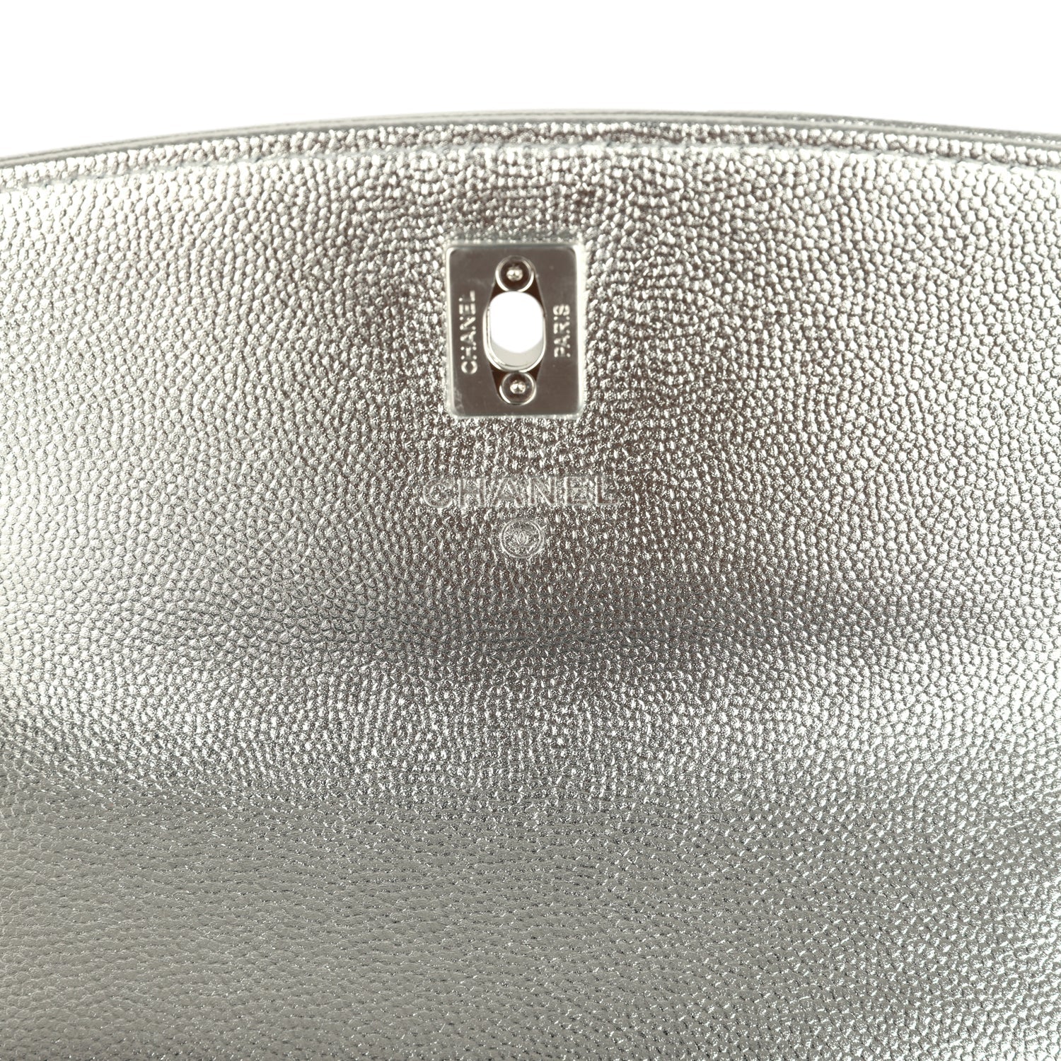Chanel Trendy Top Handle Wallet On Chain WOC Metallic Silver Shiny Caviar Silver Hardware