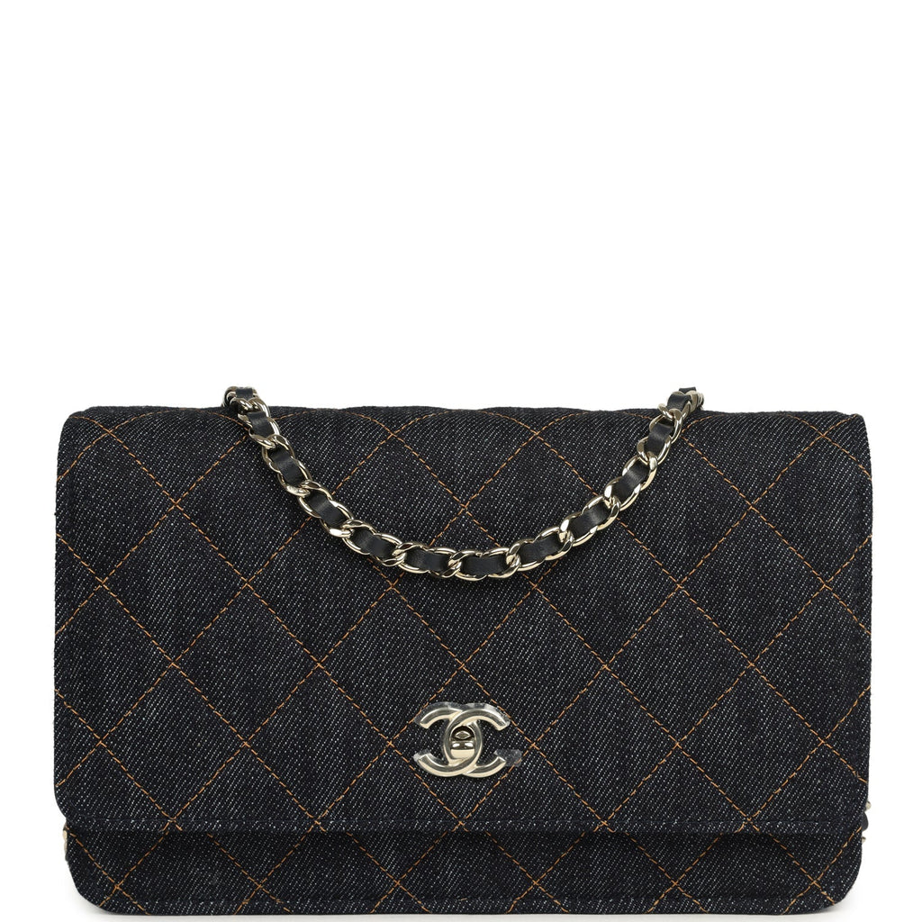 Chanel Wallet On Chain WOC Dark Blue Denim Light Gold Hardware