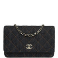Chanel Wallet On Chain WOC Dark Blue Denim Light Gold Hardware