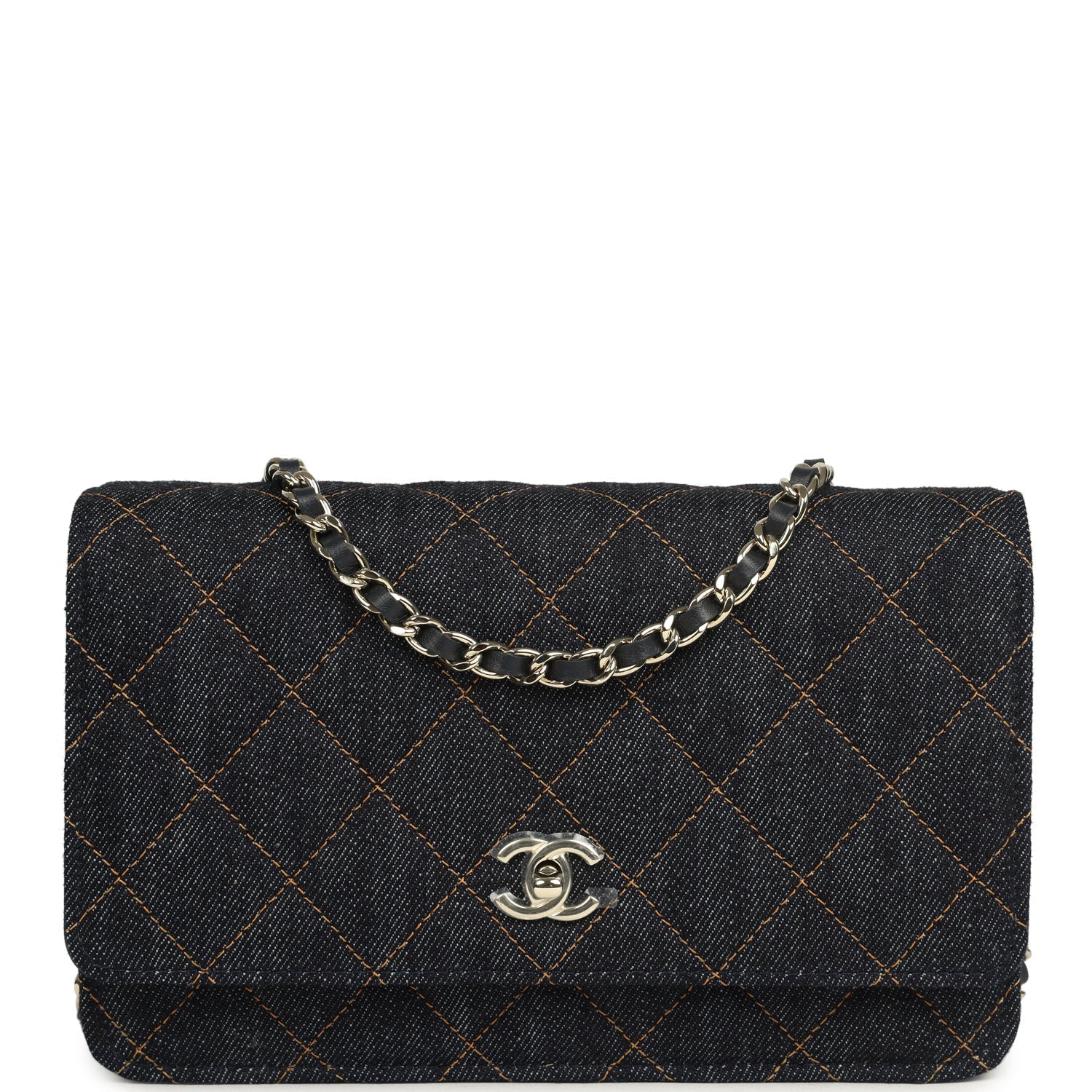 Chanel Wallet On Chain WOC Dark Blue Denim Light Gold Hardware