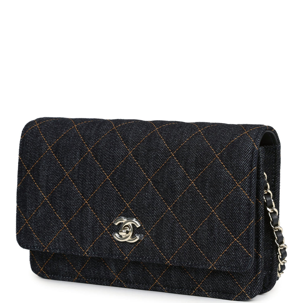 Chanel Wallet On Chain WOC Dark Blue Denim Light Gold Hardware