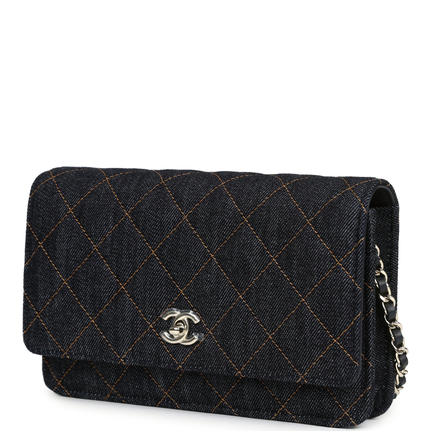 Chanel Wallet On Chain WOC Dark Blue Denim Light Gold Hardware