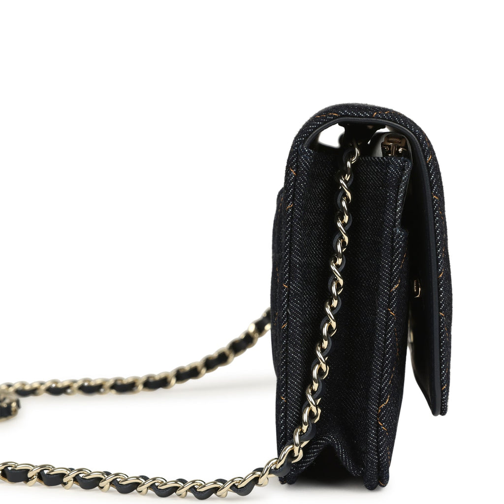 Chanel Wallet On Chain WOC Dark Blue Denim Light Gold Hardware