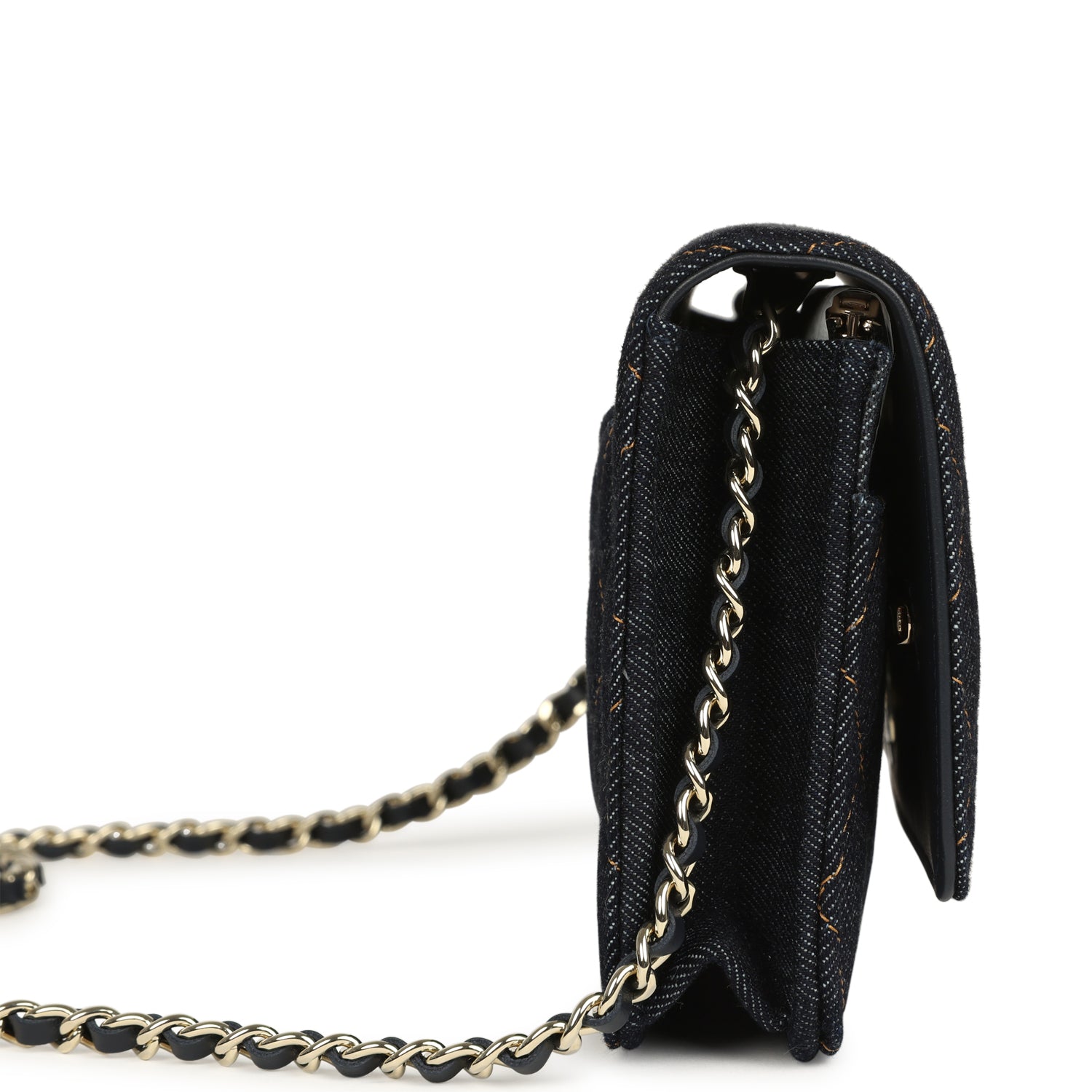 Chanel Wallet On Chain WOC Dark Blue Denim Light Gold Hardware