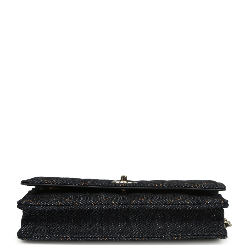 Chanel Wallet On Chain WOC Dark Blue Denim Light Gold Hardware