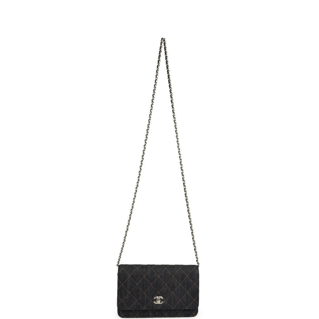 Chanel Wallet On Chain WOC Dark Blue Denim Light Gold Hardware
