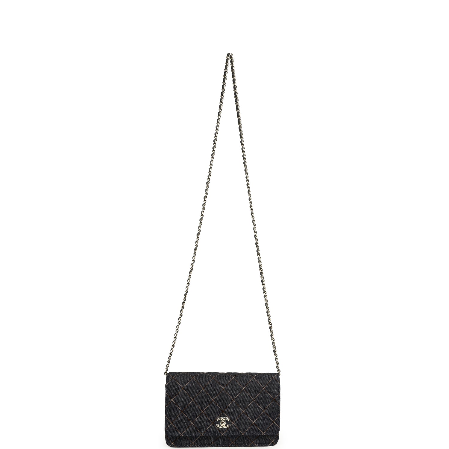Chanel Wallet On Chain WOC Dark Blue Denim Light Gold Hardware