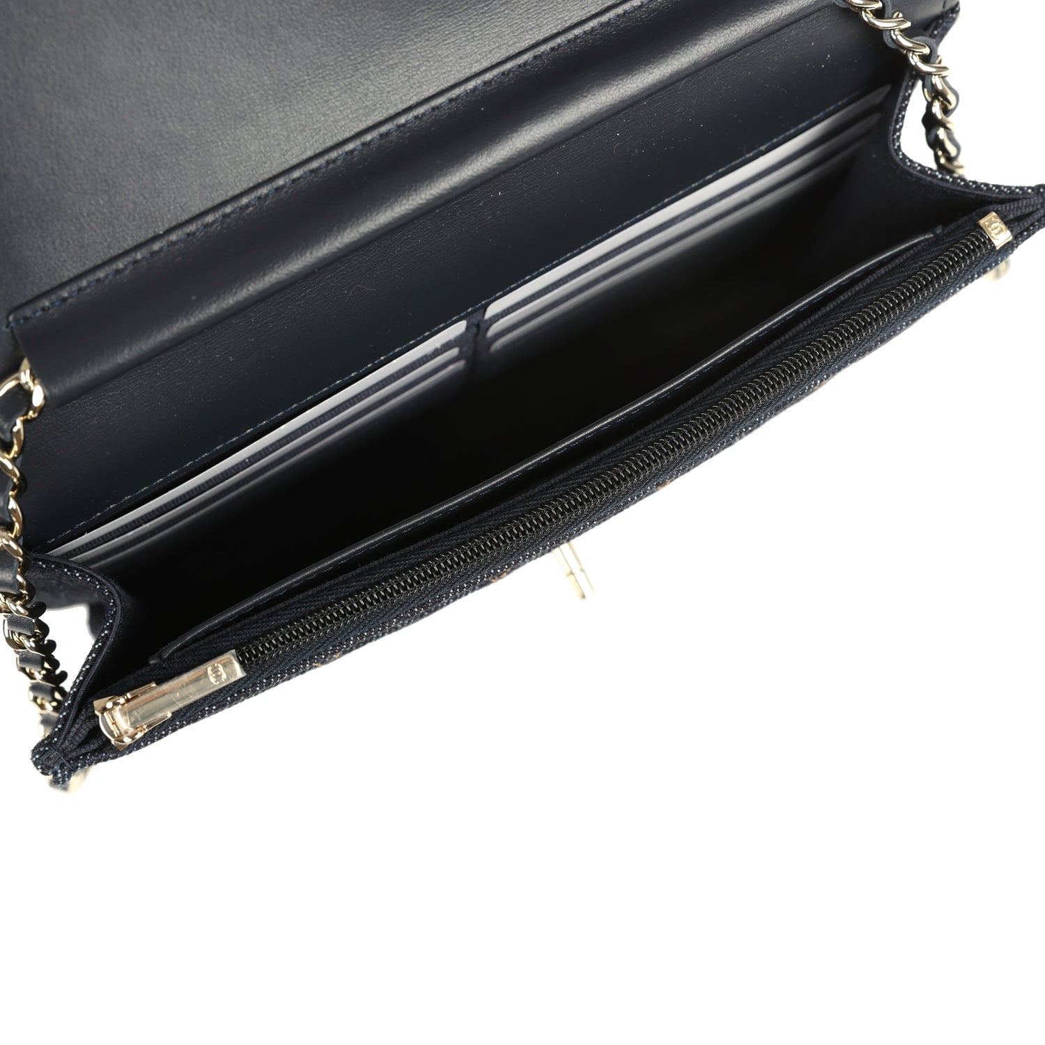 Chanel Wallet On Chain WOC Dark Blue Denim Light Gold Hardware