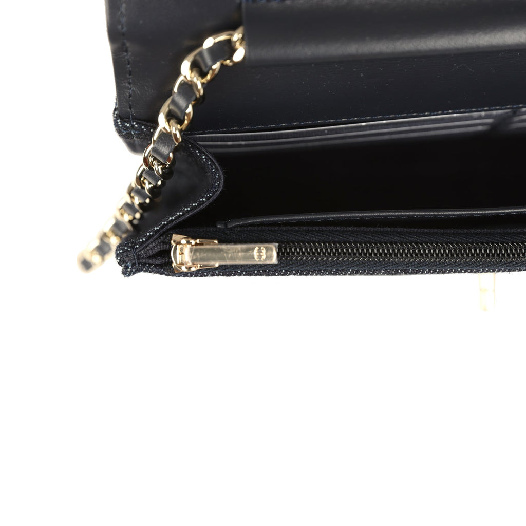Chanel Wallet On Chain WOC Dark Blue Denim Light Gold Hardware