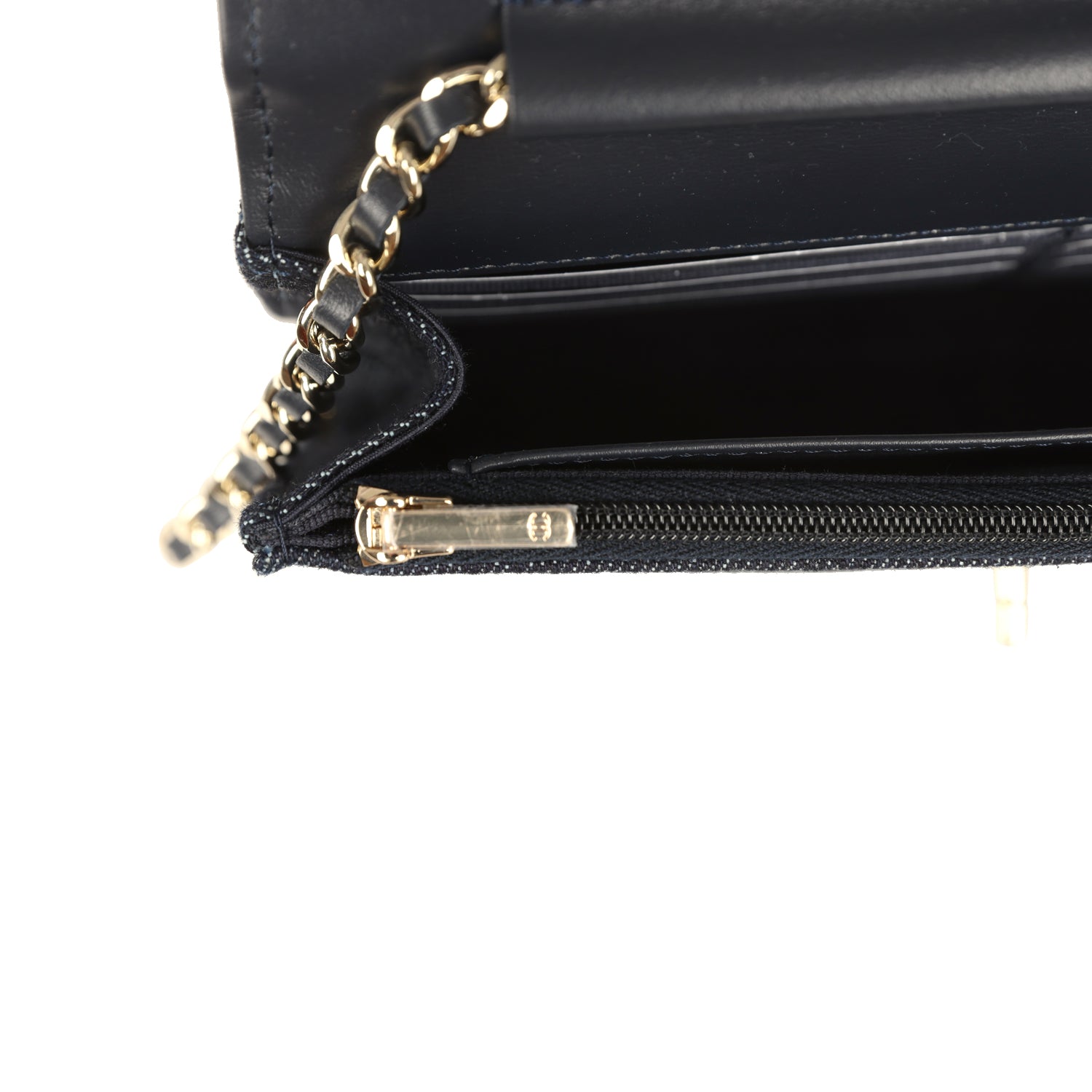 Chanel Wallet On Chain WOC Dark Blue Denim Light Gold Hardware