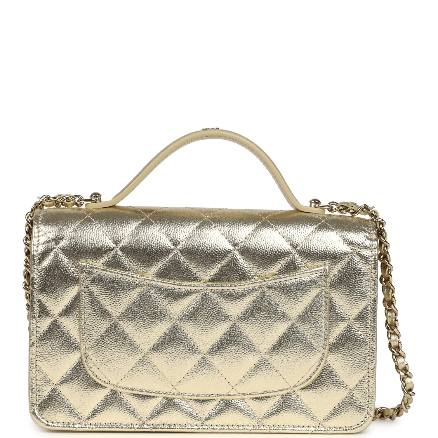 Chanel Trendy Top Handle Wallet On Chain WOC Metallic Gold Shiny Caviar Light Gold Hardware