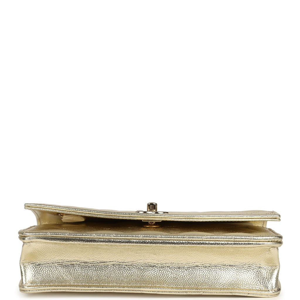 Chanel Trendy Top Handle Wallet On Chain WOC Metallic Gold Shiny Caviar Light Gold Hardware