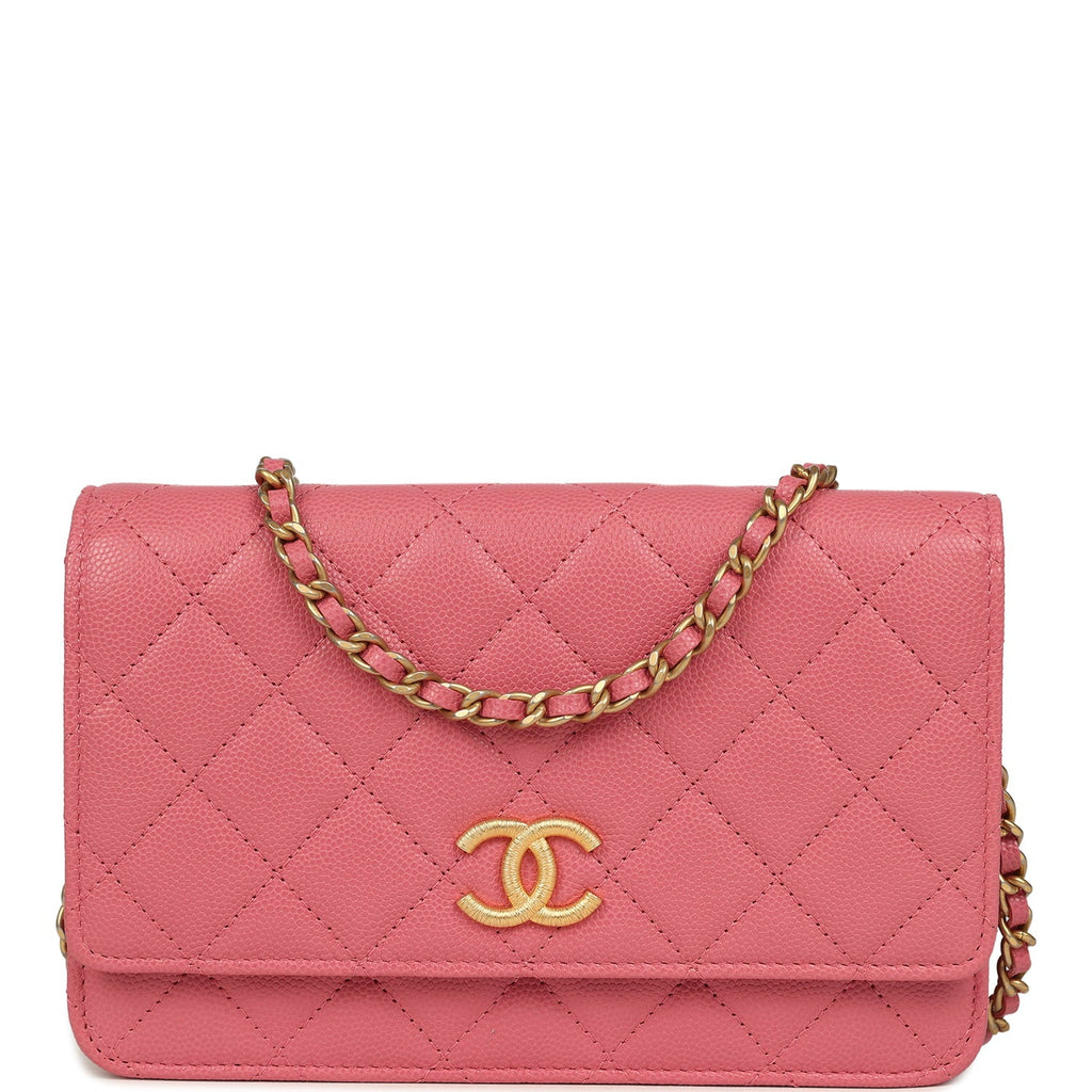 Chanel Classic Wallet On Chain WOC Pink Caviar Brushed Gold Hardware