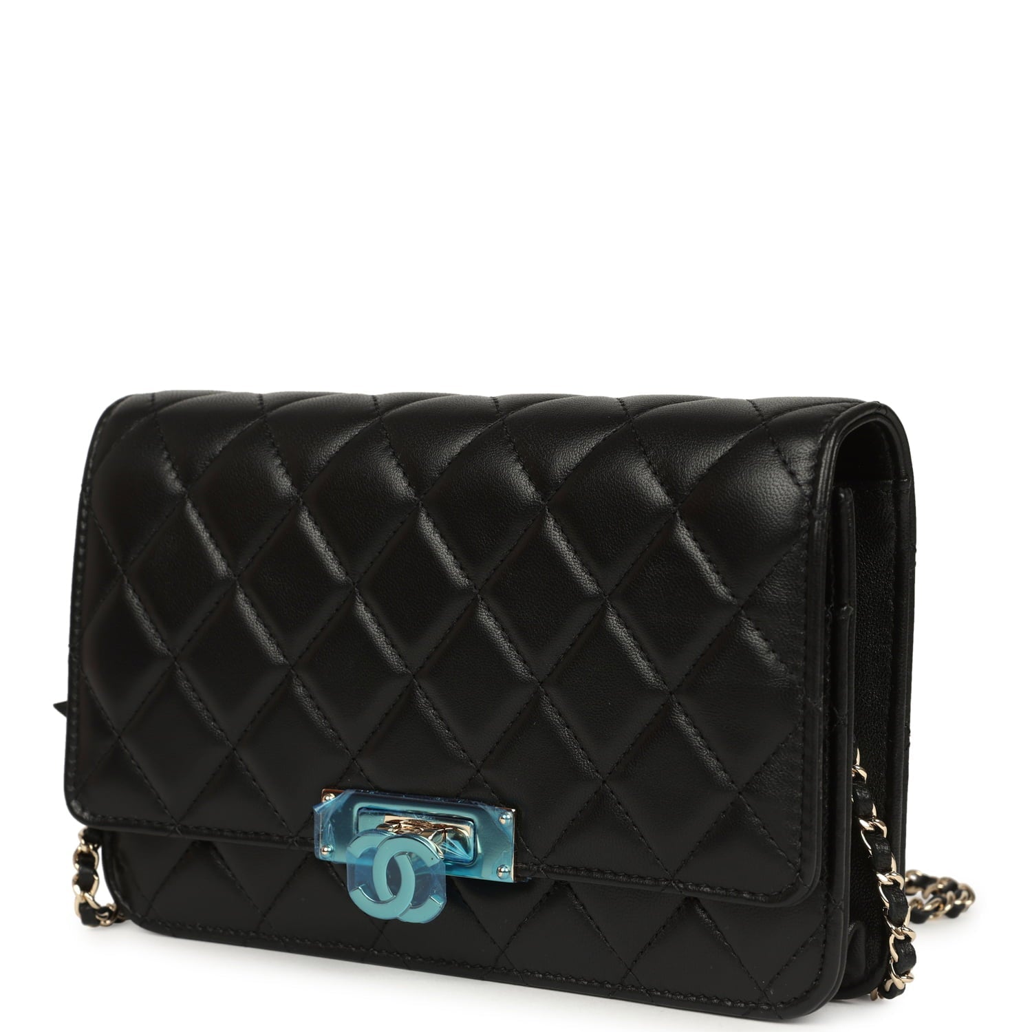 Chanel Wallet On Chain WOC Black Lambskin Light Gold Hardware