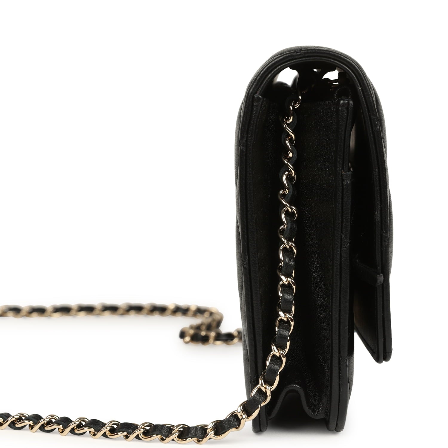 Chanel Wallet On Chain WOC Black Lambskin Light Gold Hardware