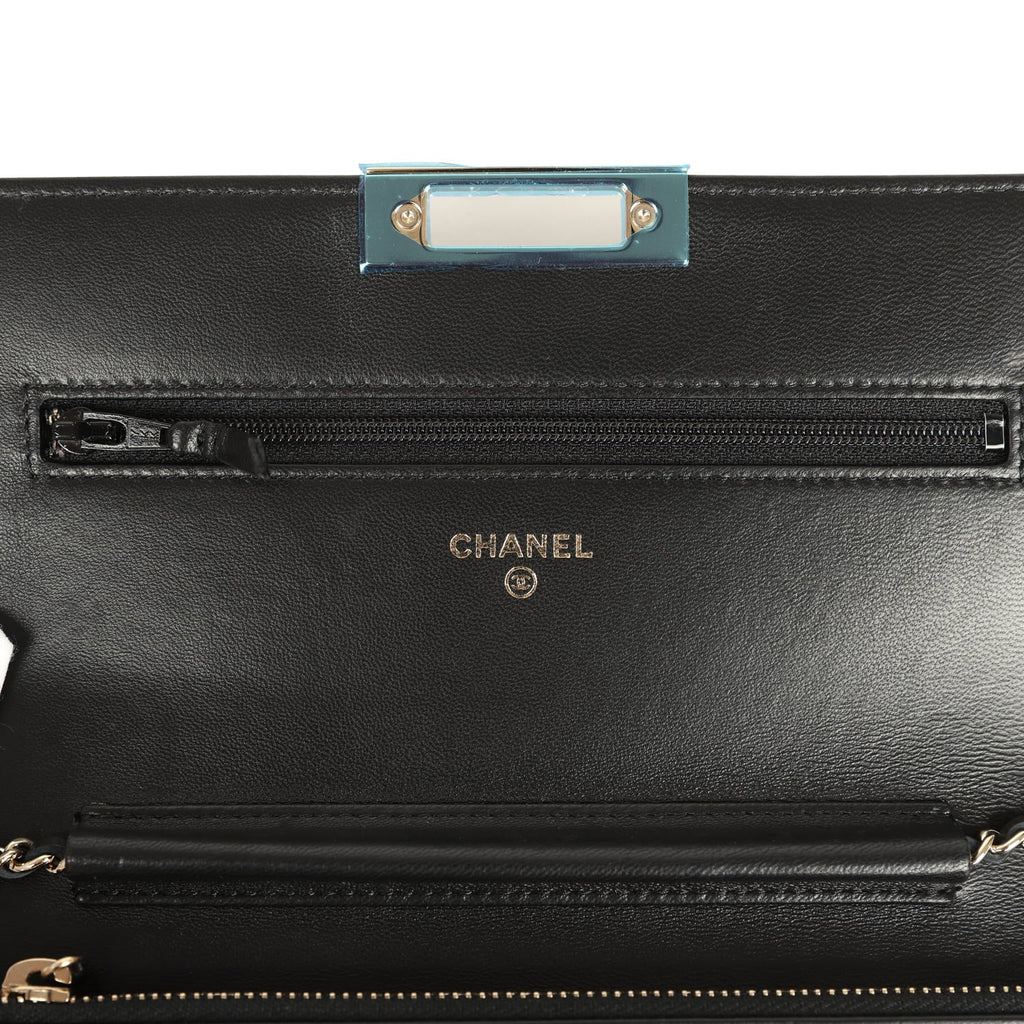 Chanel Wallet On Chain WOC Black Lambskin Light Gold Hardware