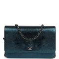 Chanel Wallet On Chain WOC Metallic Blue Lizard Ruthenium Hardware