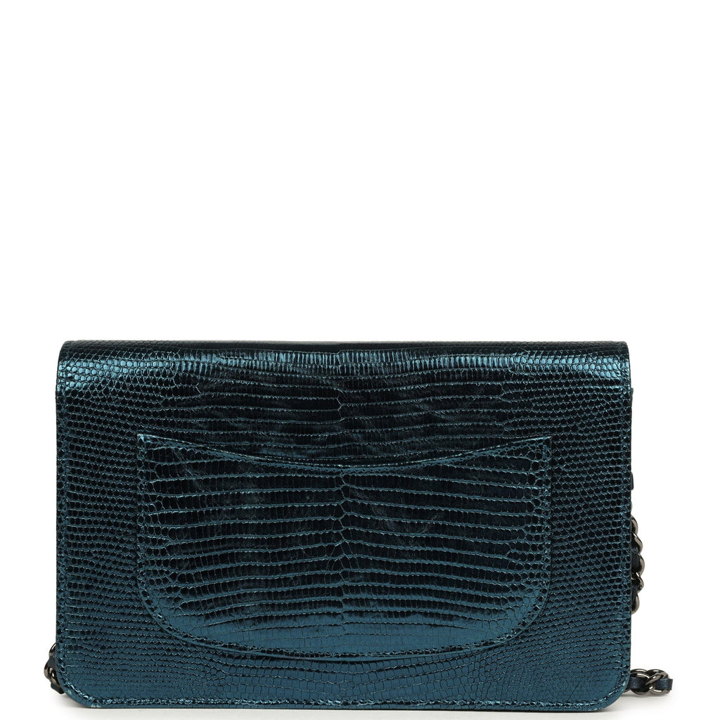 Chanel Wallet On Chain WOC Metallic Blue Lizard Ruthenium Hardware