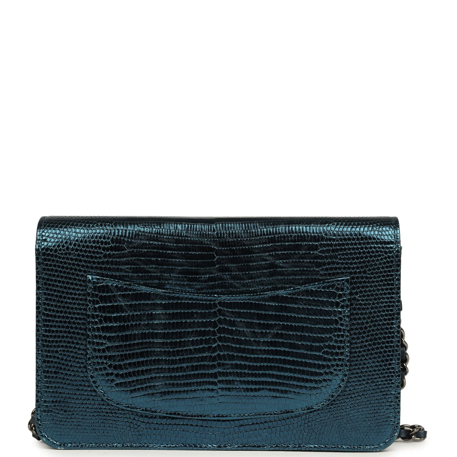 Chanel Wallet On Chain WOC Metallic Blue Lizard Ruthenium Hardware