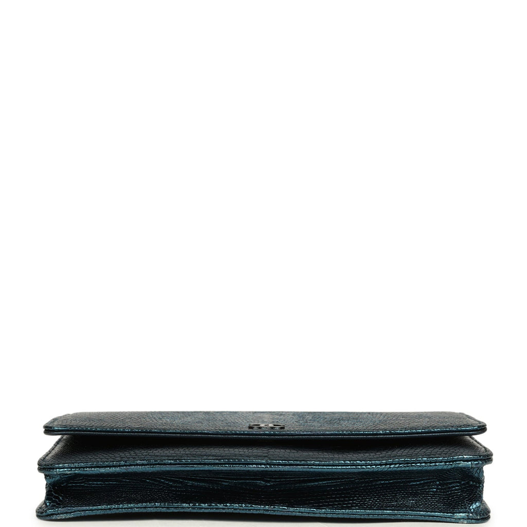 Chanel Wallet On Chain WOC Metallic Blue Lizard Ruthenium Hardware