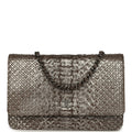 Chanel Wallet On Chain WOC Silver and Brown Aged Python Antique Silver Hardware