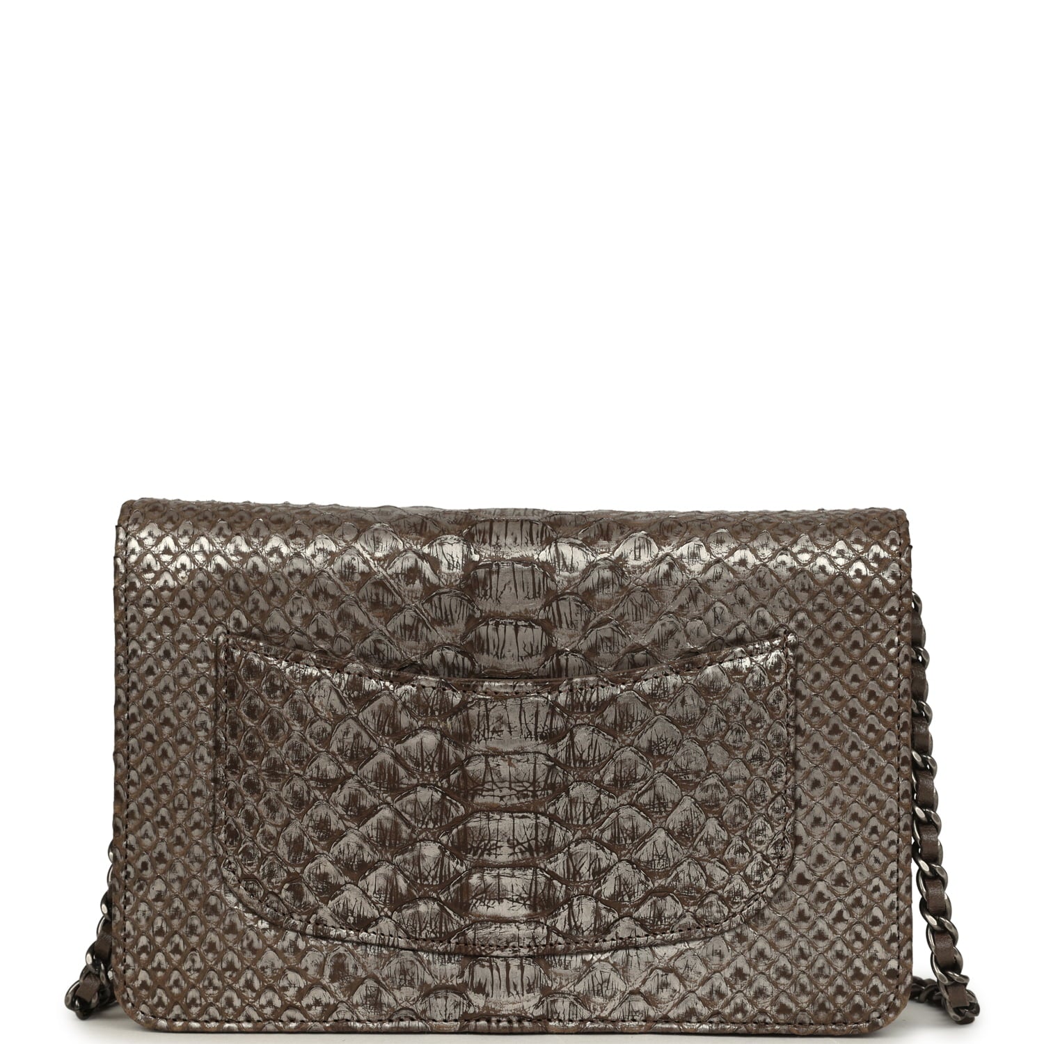Chanel Wallet On Chain WOC Silver and Brown Aged Python Antique Silver Hardware