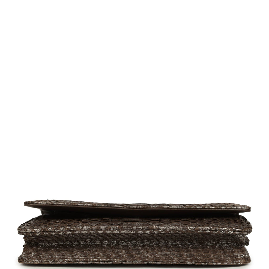 Chanel Wallet On Chain WOC Silver and Brown Aged Python Antique Silver Hardware